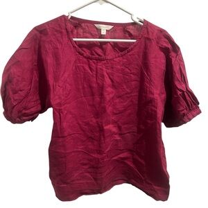 Garnet Hill Women's Linen Puff Sleeve Top Medium